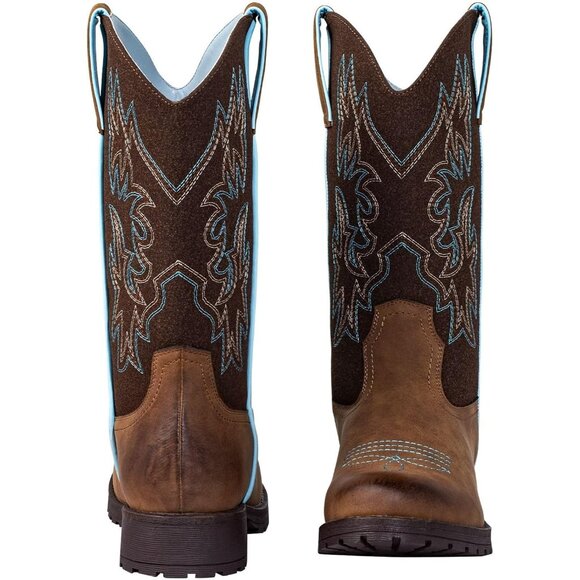 SheSole Women Brown Western Cowboy Slip Resistant Cowgirl Work Boots - Picture 2 of 9